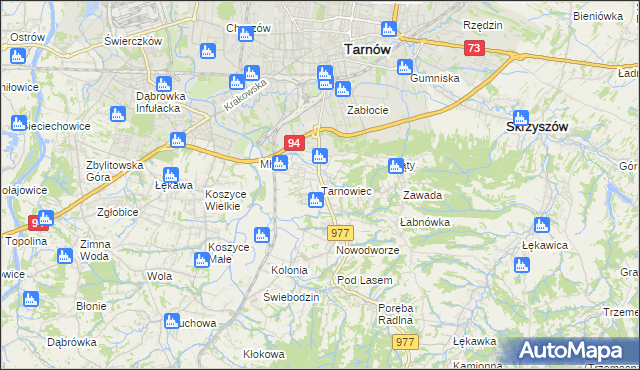 mapa Tarnowiec gmina Tarnów, Tarnowiec gmina Tarnów na mapie Targeo