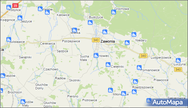 mapa Tarnowiec gmina Zawonia, Tarnowiec gmina Zawonia na mapie Targeo