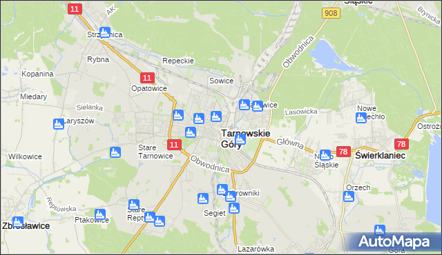 mapa Tarnowskie Góry, Tarnowskie Góry na mapie Targeo
