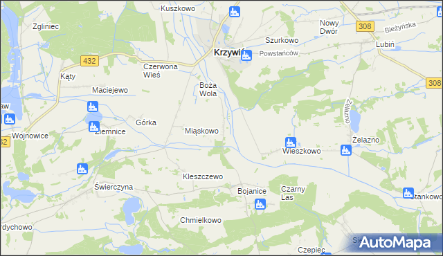mapa Teklimyśl gmina Krzywiń, Teklimyśl gmina Krzywiń na mapie Targeo