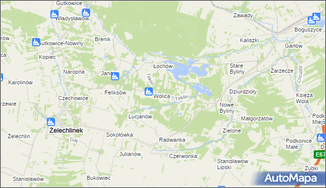 mapa Teklin gmina Żelechlinek, Teklin gmina Żelechlinek na mapie Targeo