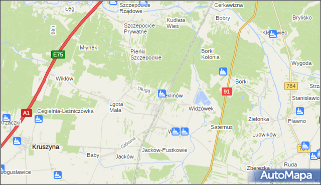 mapa Teklinów gmina Kruszyna, Teklinów gmina Kruszyna na mapie Targeo