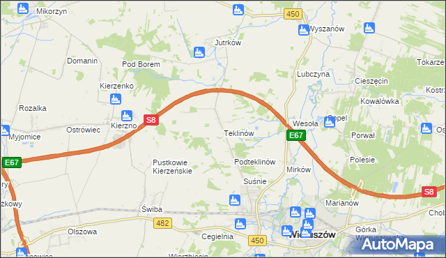 mapa Teklinów gmina Wieruszów, Teklinów gmina Wieruszów na mapie Targeo