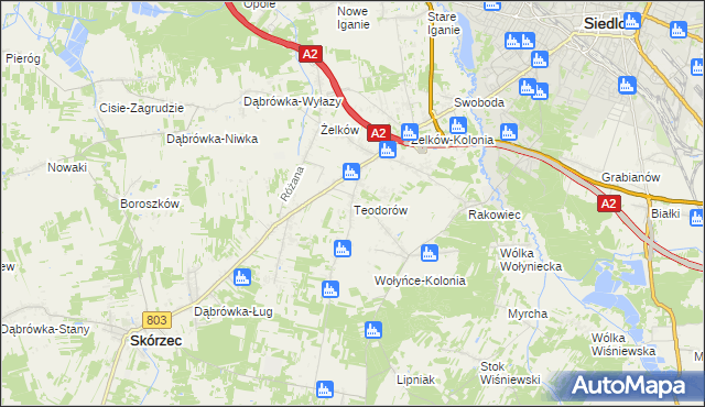 mapa Teodorów gmina Skórzec, Teodorów gmina Skórzec na mapie Targeo