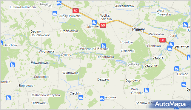 mapa Teodorówka gmina Pniewy, Teodorówka gmina Pniewy na mapie Targeo