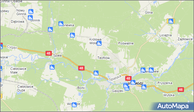 mapa Teofilów gmina Inowłódz, Teofilów gmina Inowłódz na mapie Targeo