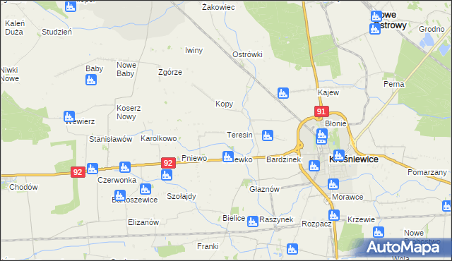 mapa Teresin gmina Krośniewice, Teresin gmina Krośniewice na mapie Targeo