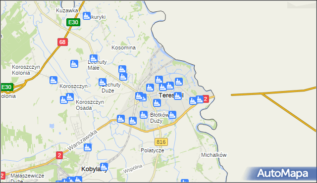 mapa Terespol powiat bialski, Terespol powiat bialski na mapie Targeo