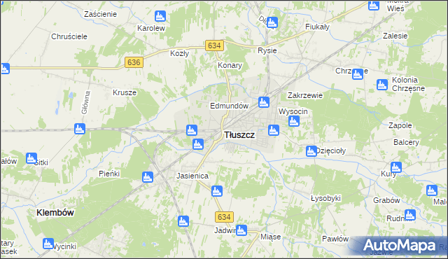 mapa Tłuszcz powiat wołomiński, Tłuszcz powiat wołomiński na mapie Targeo
