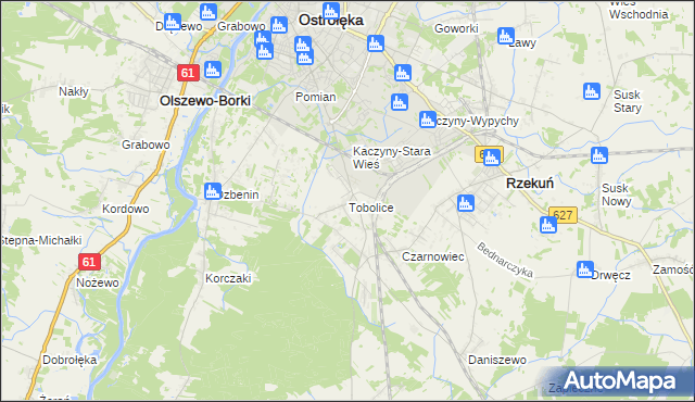 mapa Tobolice gmina Rzekuń, Tobolice gmina Rzekuń na mapie Targeo
