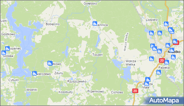 mapa Toczeń gmina Miastko, Toczeń gmina Miastko na mapie Targeo