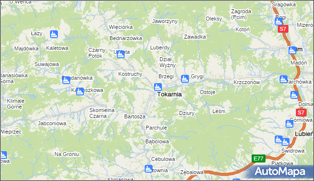 mapa Tokarnia powiat myślenicki, Tokarnia powiat myślenicki na mapie Targeo