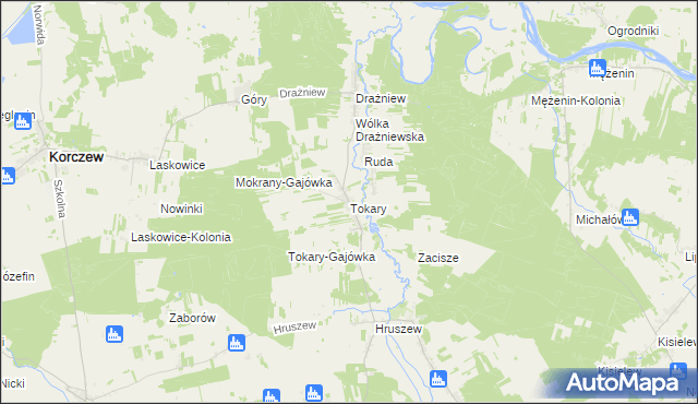 mapa Tokary gmina Korczew, Tokary gmina Korczew na mapie Targeo