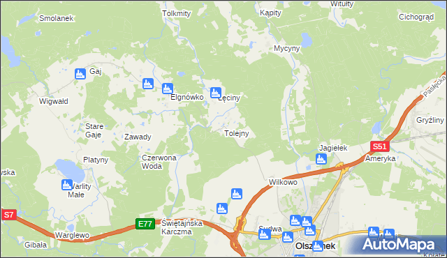 mapa Tolejny, Tolejny na mapie Targeo