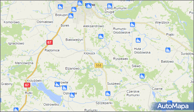 mapa Tomaszewo gmina Lipno, Tomaszewo gmina Lipno na mapie Targeo