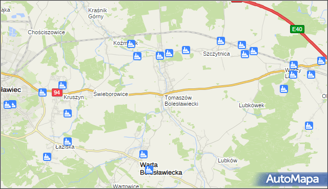 mapa Tomaszów Bolesławiecki, Tomaszów Bolesławiecki na mapie Targeo