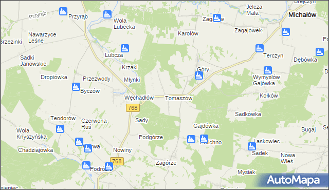 mapa Tomaszów gmina Michałów, Tomaszów gmina Michałów na mapie Targeo