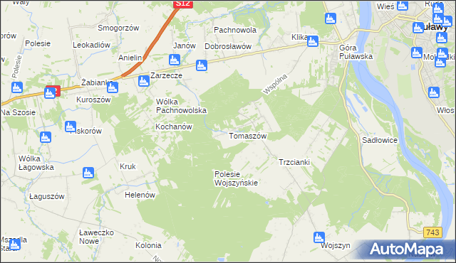 mapa Tomaszów gmina Puławy, Tomaszów gmina Puławy na mapie Targeo