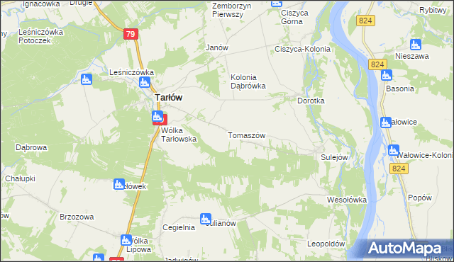 mapa Tomaszów gmina Tarłów, Tomaszów gmina Tarłów na mapie Targeo