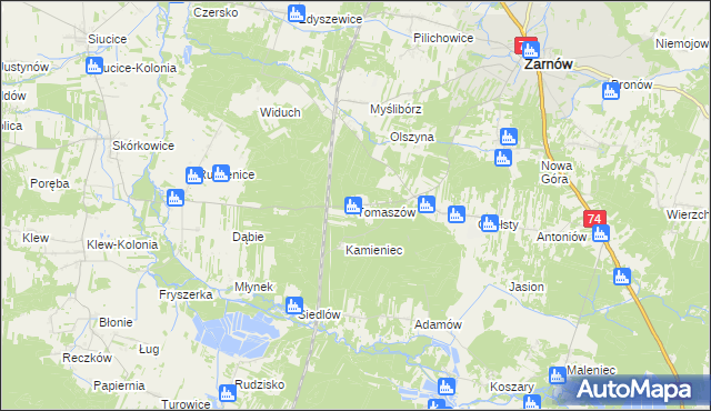 mapa Tomaszów gmina Żarnów, Tomaszów gmina Żarnów na mapie Targeo