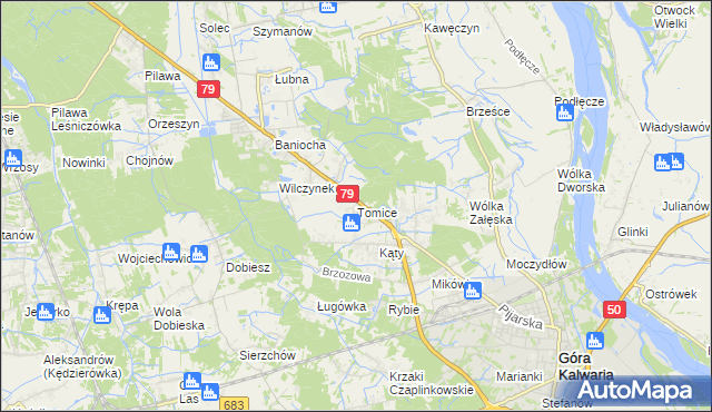 mapa Tomice gmina Góra Kalwaria, Tomice gmina Góra Kalwaria na mapie Targeo