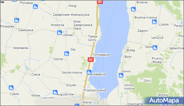 mapa Tomisławice gmina Warta, Tomisławice gmina Warta na mapie Targeo