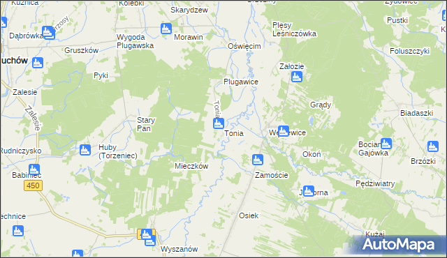 mapa Tonia gmina Doruchów, Tonia gmina Doruchów na mapie Targeo