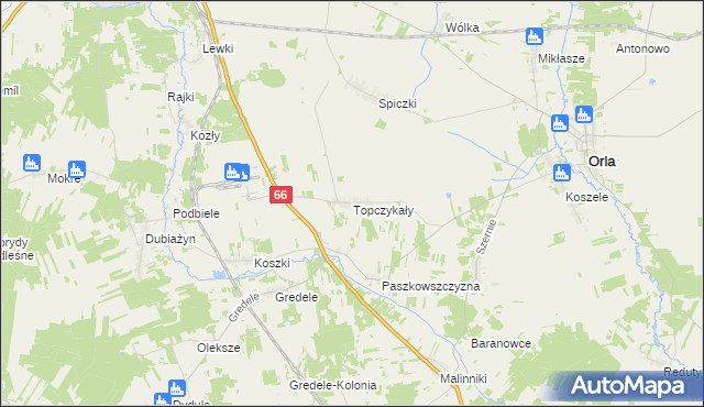 mapa Topczykały, Topczykały na mapie Targeo