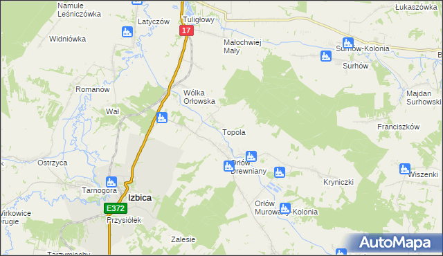 mapa Topola gmina Izbica, Topola gmina Izbica na mapie Targeo