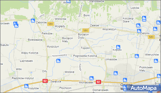 mapa Topolin gmina Stare Babice, Topolin gmina Stare Babice na mapie Targeo