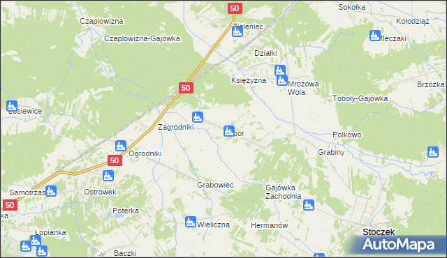 mapa Topór gmina Stoczek, Topór gmina Stoczek na mapie Targeo
