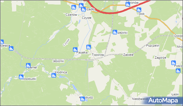mapa Toporów gmina Łagów, Toporów gmina Łagów na mapie Targeo