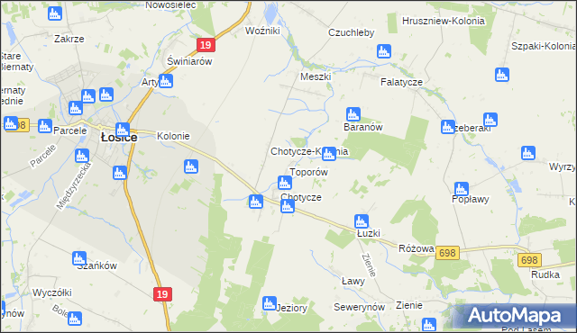mapa Toporów gmina Łosice, Toporów gmina Łosice na mapie Targeo