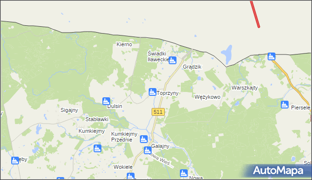 mapa Toprzyny, Toprzyny na mapie Targeo