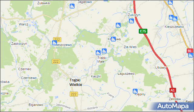 mapa Trąbki Małe gmina Trąbki Wielkie, Trąbki Małe gmina Trąbki Wielkie na mapie Targeo