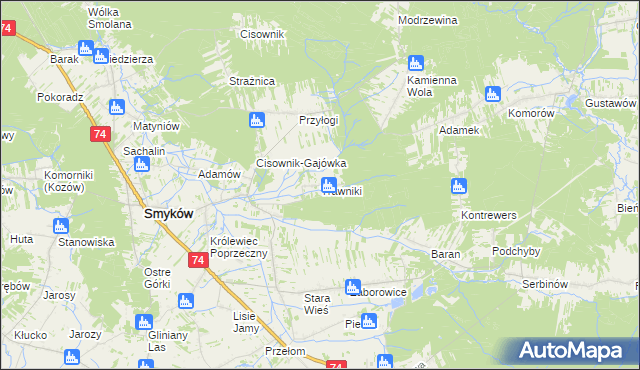 mapa Trawniki gmina Smyków, Trawniki gmina Smyków na mapie Targeo