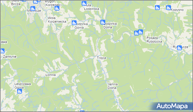 mapa Trójca gmina Ustrzyki Dolne, Trójca gmina Ustrzyki Dolne na mapie Targeo
