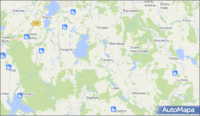 mapa Trokajny gmina Miłakowo, Trokajny gmina Miłakowo na mapie Targeo