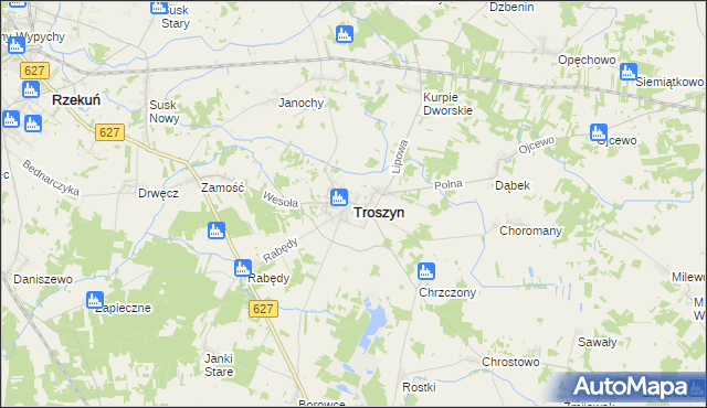 mapa Troszyn powiat ostrołęcki, Troszyn powiat ostrołęcki na mapie Targeo