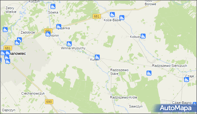 mapa Trzaski gmina Ciechanowiec, Trzaski gmina Ciechanowiec na mapie Targeo