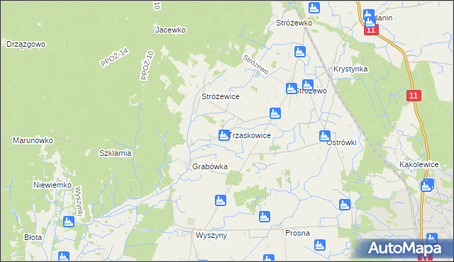 mapa Trzaskowice gmina Chodzież, Trzaskowice gmina Chodzież na mapie Targeo