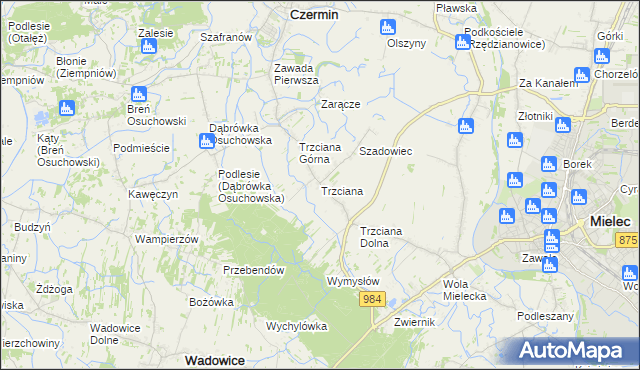 mapa Trzciana gmina Czermin, Trzciana gmina Czermin na mapie Targeo