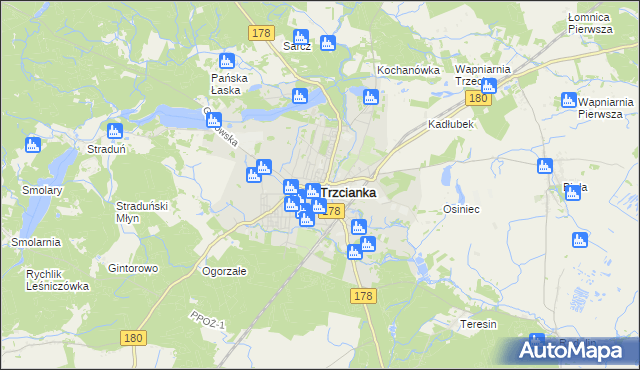 mapa Trzcianka powiat czarnkowsko-trzcianecki, Trzcianka powiat czarnkowsko-trzcianecki na mapie Targeo