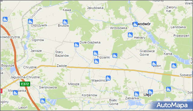 mapa Trzcianki gmina Nowodwór, Trzcianki gmina Nowodwór na mapie Targeo