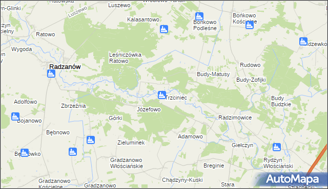 mapa Trzciniec gmina Radzanów, Trzciniec gmina Radzanów na mapie Targeo