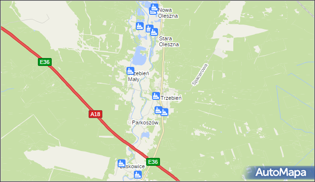 mapa Trzebień gmina Bolesławiec, Trzebień gmina Bolesławiec na mapie Targeo