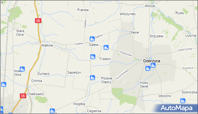 mapa Trzebin gmina Dobrzyca, Trzebin gmina Dobrzyca na mapie Targeo