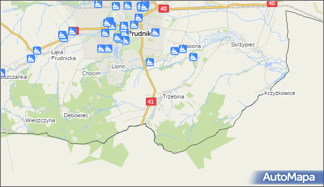 mapa Trzebina gmina Lubrza, Trzebina gmina Lubrza na mapie Targeo