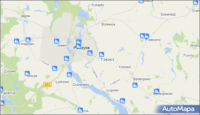 mapa Trzęsacz gmina Pełczyce, Trzęsacz gmina Pełczyce na mapie Targeo