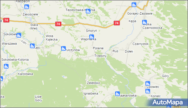 mapa Trzęsiny, Trzęsiny na mapie Targeo